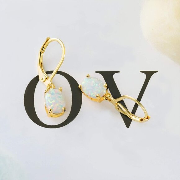 Leverback Dangle Earrings for Women,Created Opal/Amethyst/Topaz Gemstone Drop Ea - Picture 5 of 7